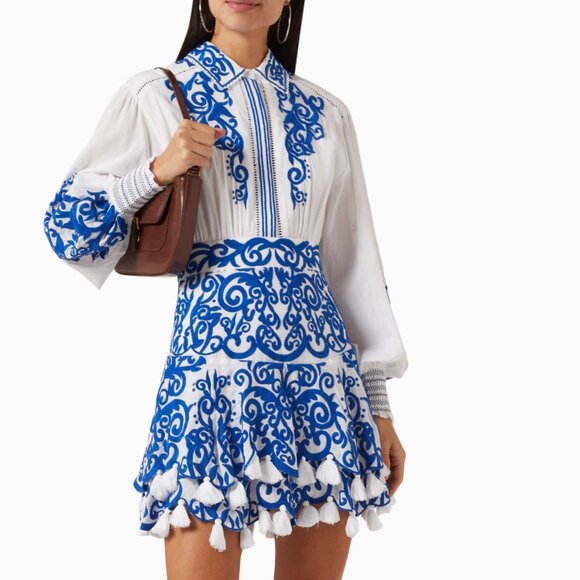 NEW Alice + Olivia Loryn Cotton Embroidered Mini Dress Size 12 #1534 - Picture 1 of 11